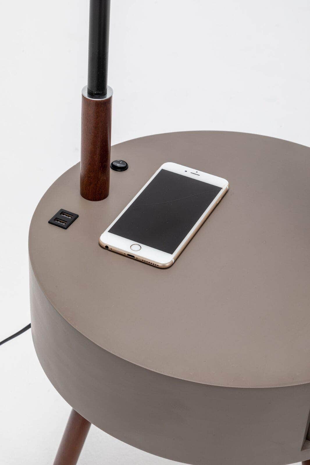 Tripod Lamp With Shelf & Usb Charger