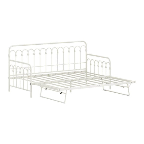 Trundle Bed Frame Daybed Single Size Metal Base in Beige for Bedroom Use