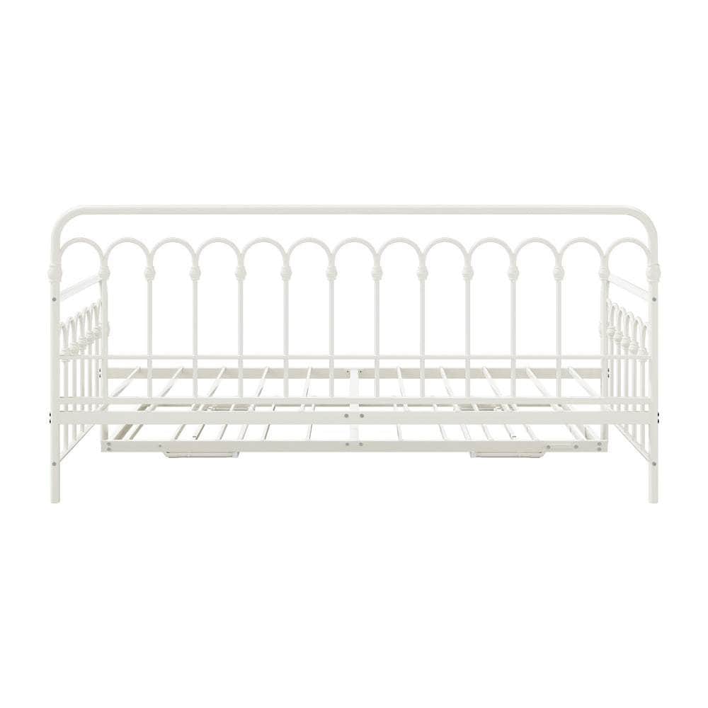 Trundle Bed Frame Daybed Single Size Metal Base in Beige for Bedroom Use