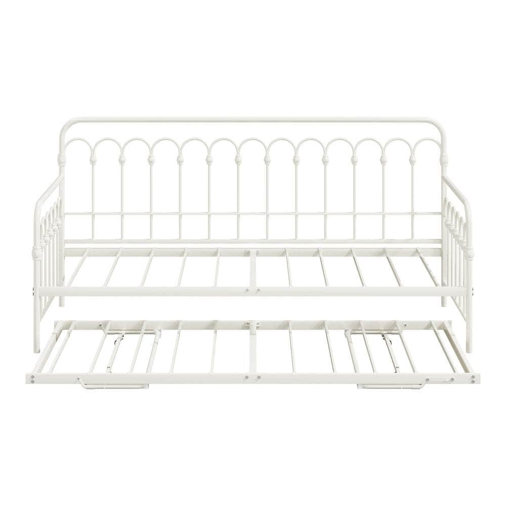 Trundle Bed Frame Daybed Single Size Metal Base in Beige for Bedroom Use