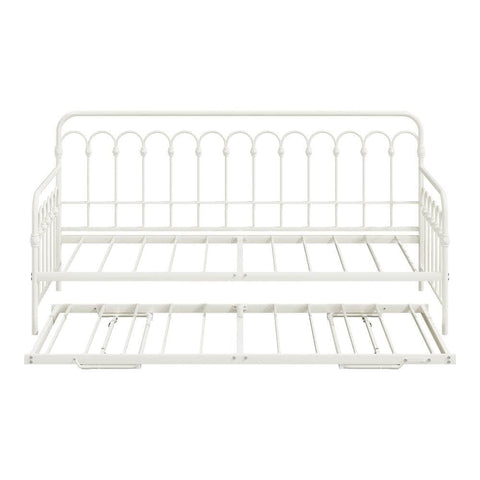 Trundle Bed Frame Daybed Single Size Metal Base in Beige for Bedroom Use