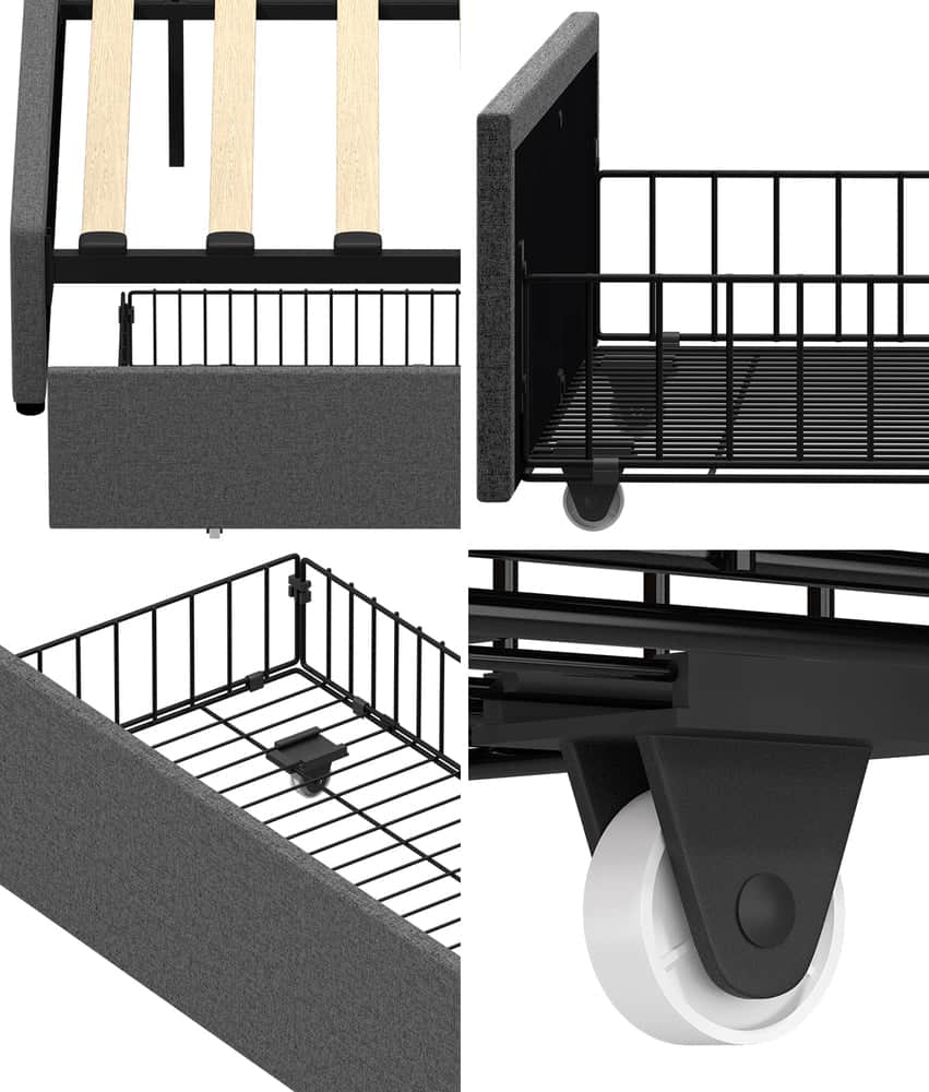 Trundle Drawers With Wheels For Bed Frame Metal Storage Grey With 2&4 Drawrs