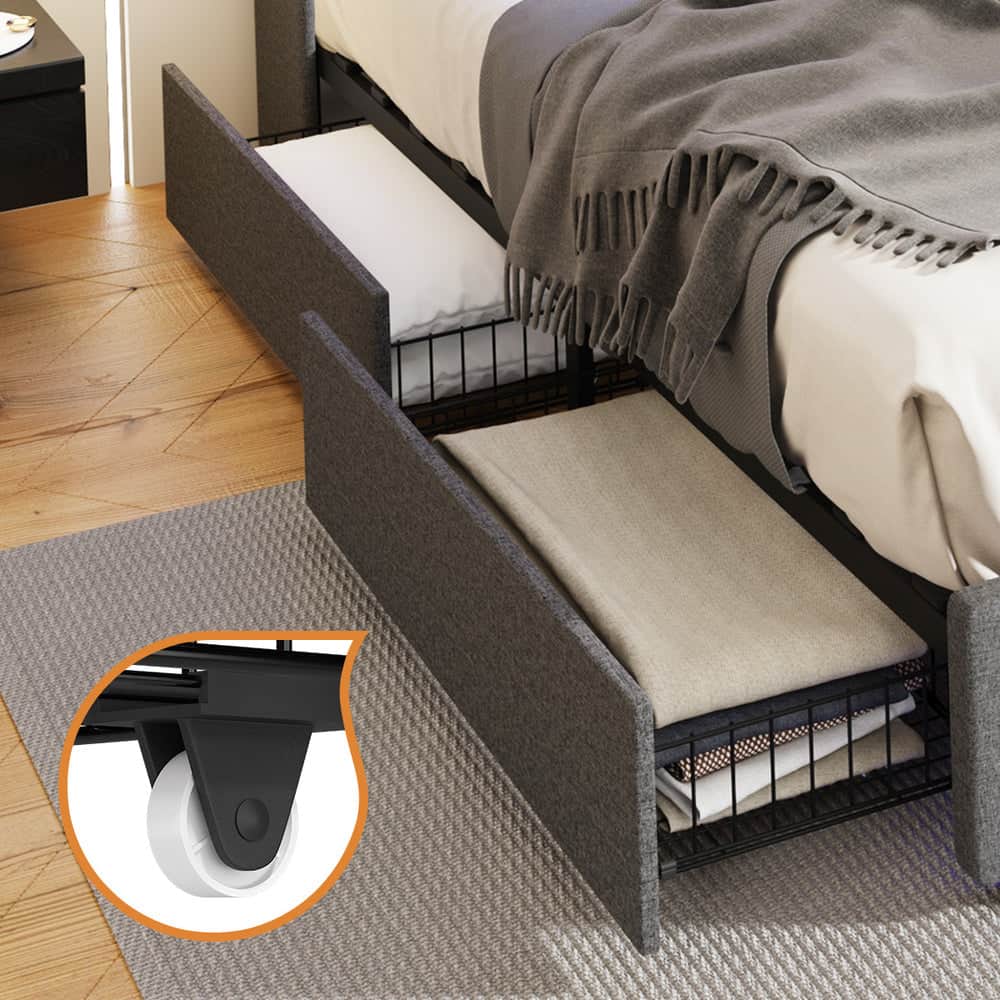 Trundle Drawers With Wheels For Bed Frame Metal Storage Grey With 2&4 Drawrs