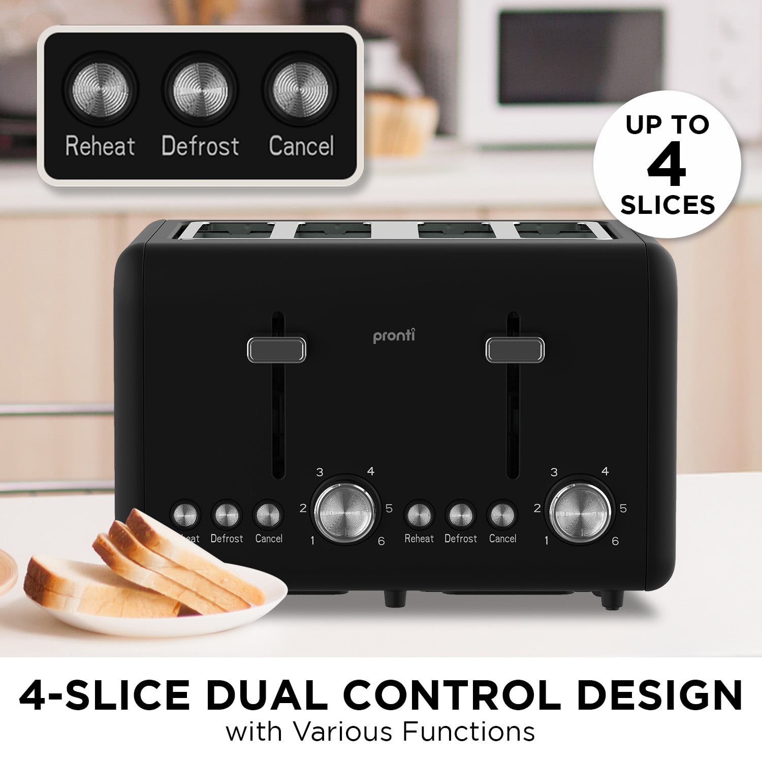 4 Slice Toaster Dual Control 28x28.5x18.5cm