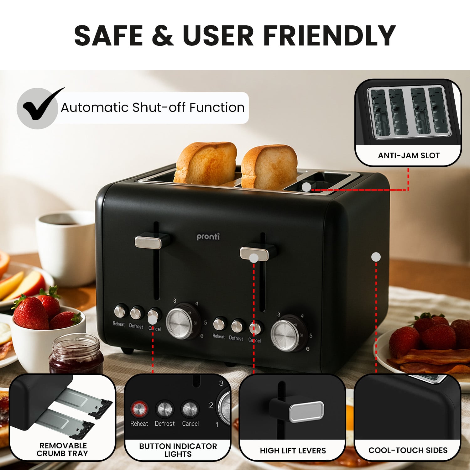 4 Slice Toaster Dual Control 28x28.5x18.5cm
