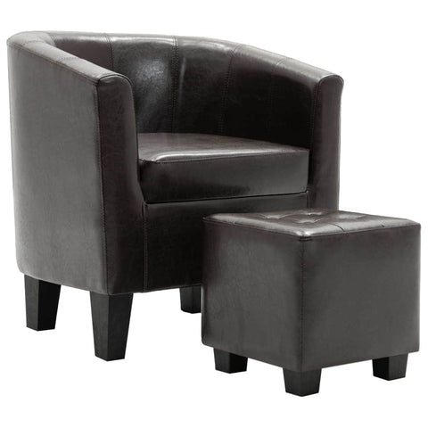 Tub Chair with Footstool Dark Brown