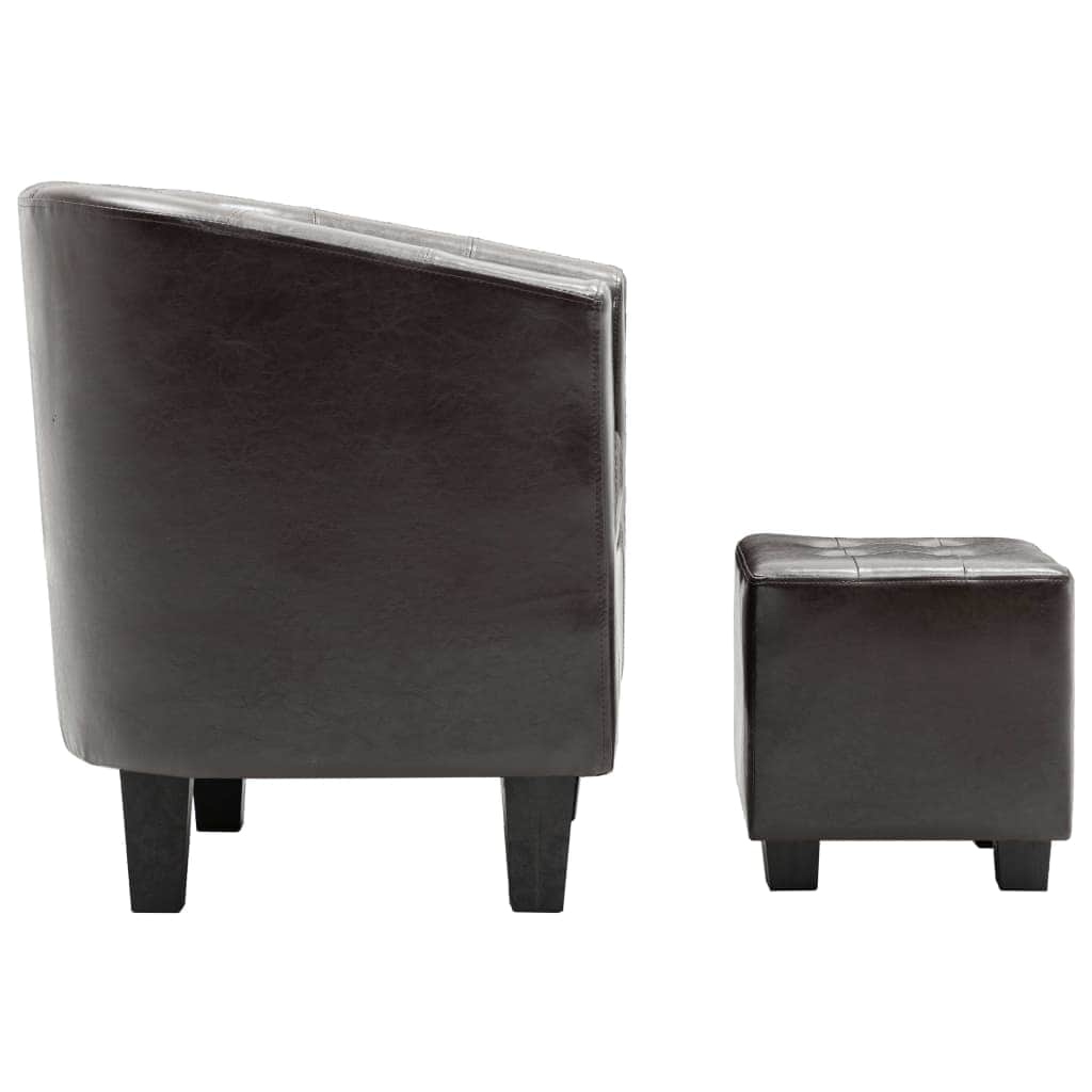 Tub Chair with Footstool Dark Brown