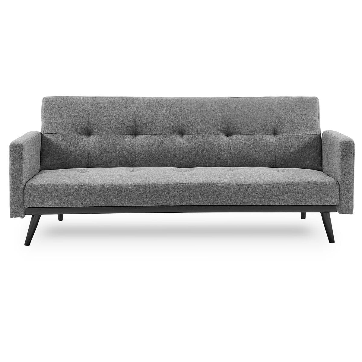 Tufted Faux Linen 3-Seater Sofa Bed With Armrests - Light Grey on Afterpay | ZipPay | LayBuy | Klarna