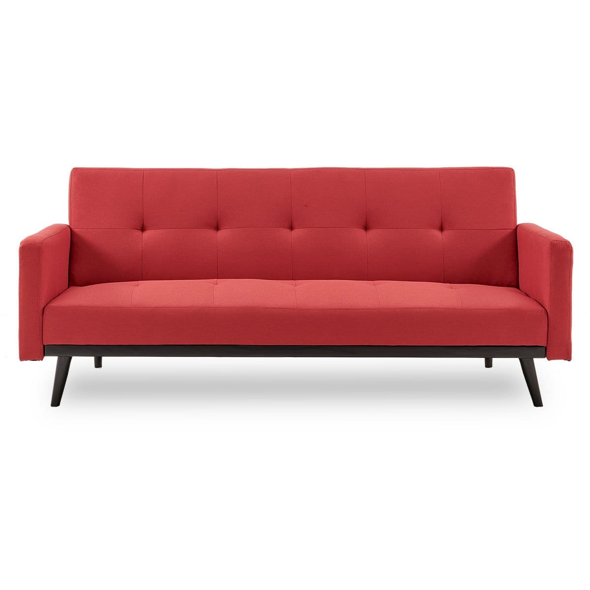 Tufted Faux Linen 3-Seater Sofa Bed With Armrests - Red on Afterpay | ZipPay | LayBuy | Klarna
