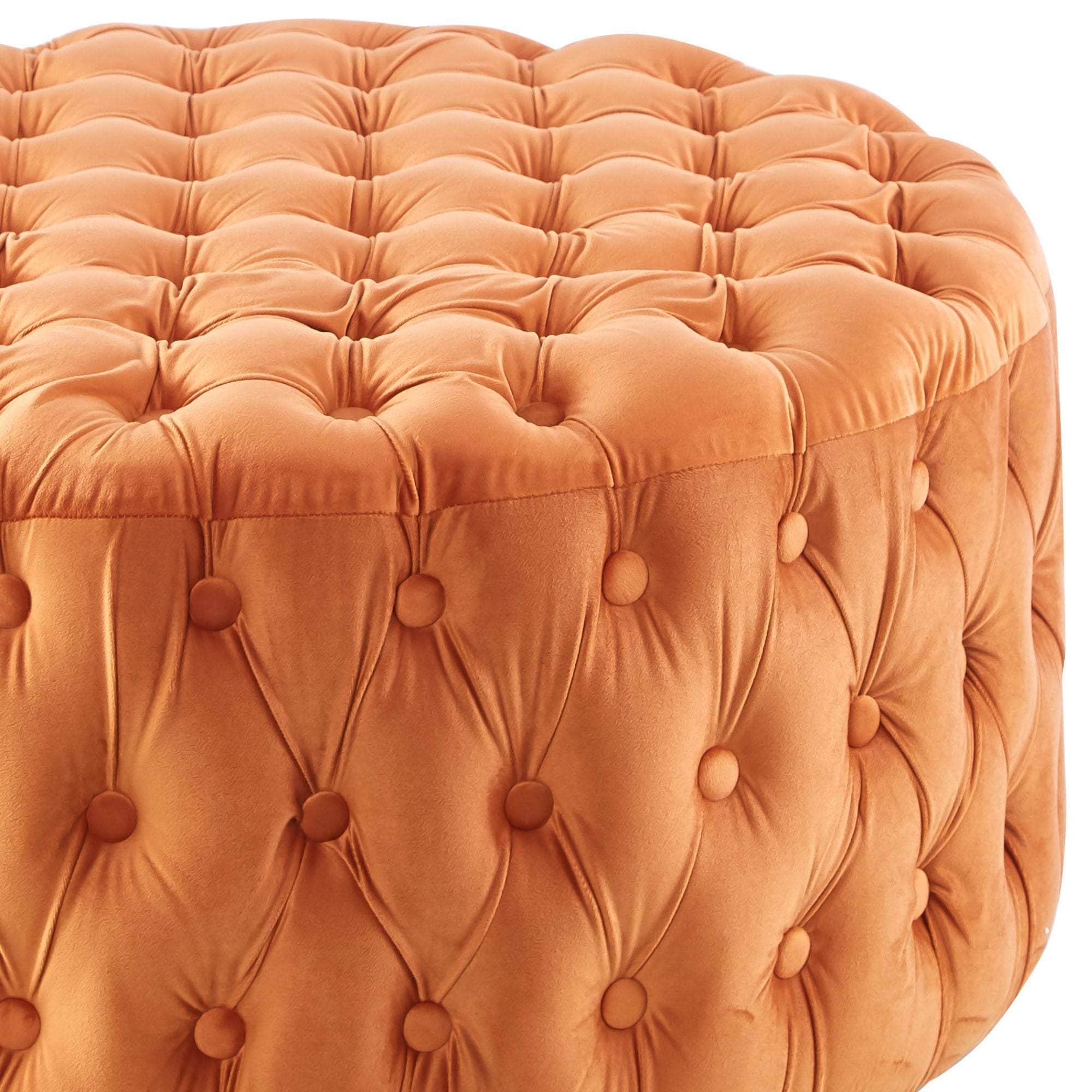 Tufted Velvet Fabric Round Ottoman Footstools - Cinnamon