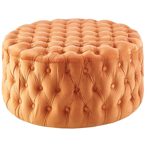 Tufted Velvet Fabric Round Ottoman Footstools - Cinnamon