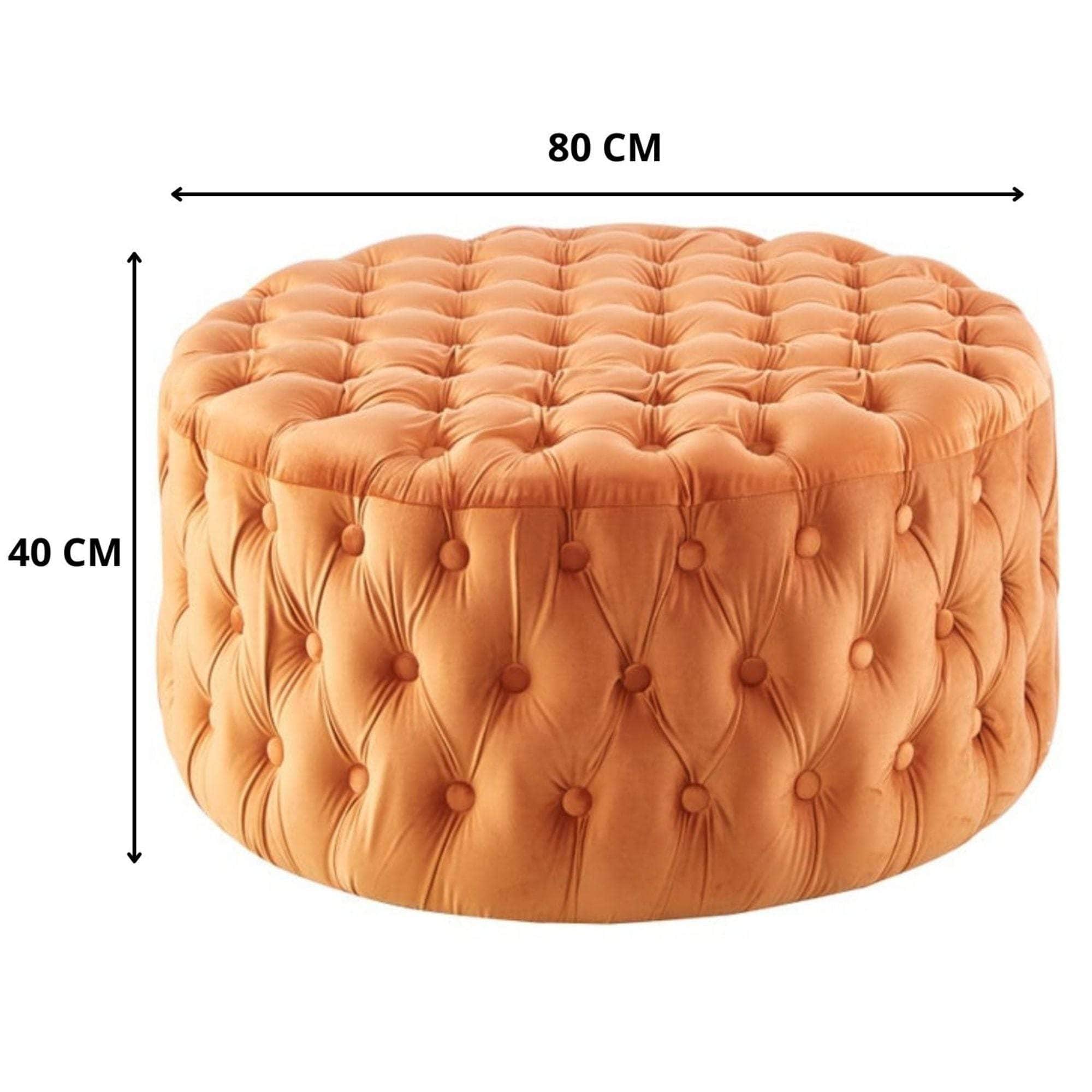 Tufted Velvet Fabric Round Ottoman Footstools - Cinnamon