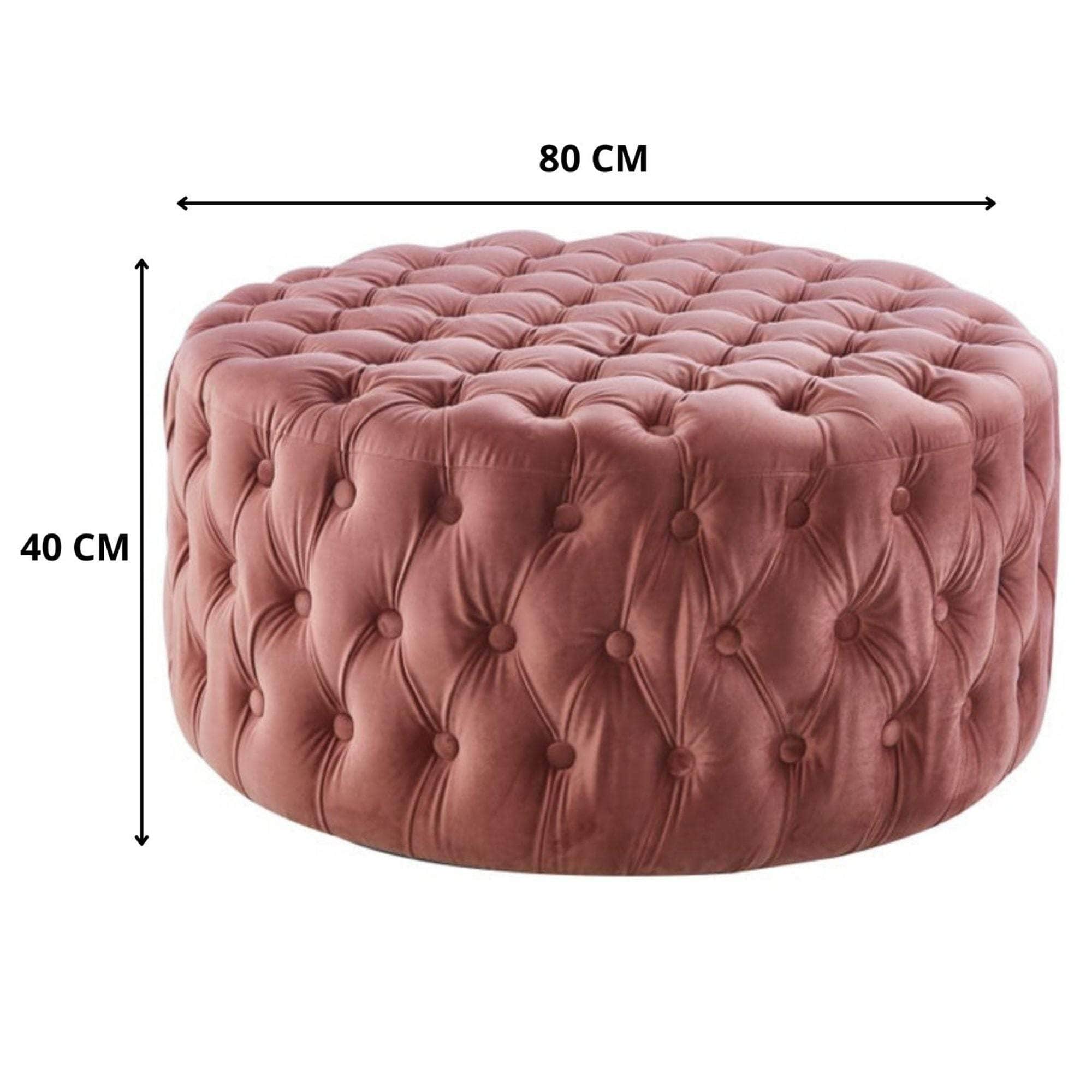 Tufted Velvet Fabric Round Ottoman Footstools - Rose Pink