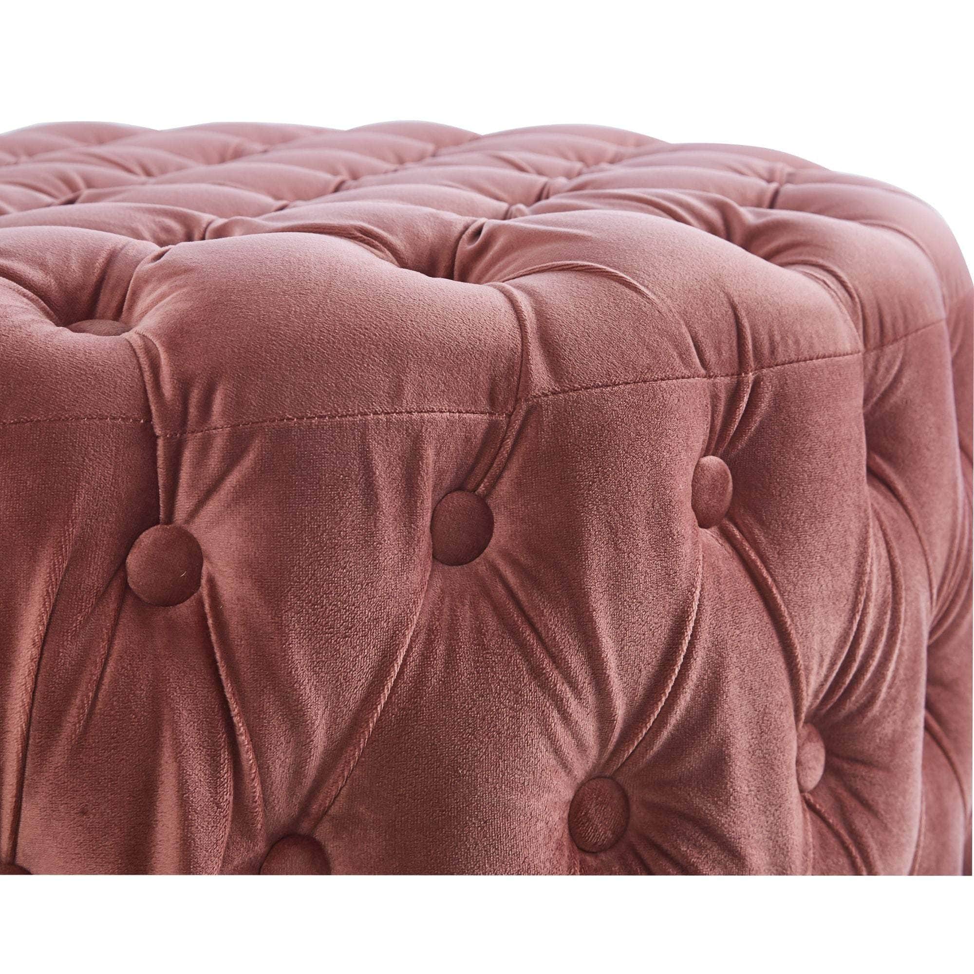 Tufted Velvet Fabric Round Ottoman Footstools - Rose Pink