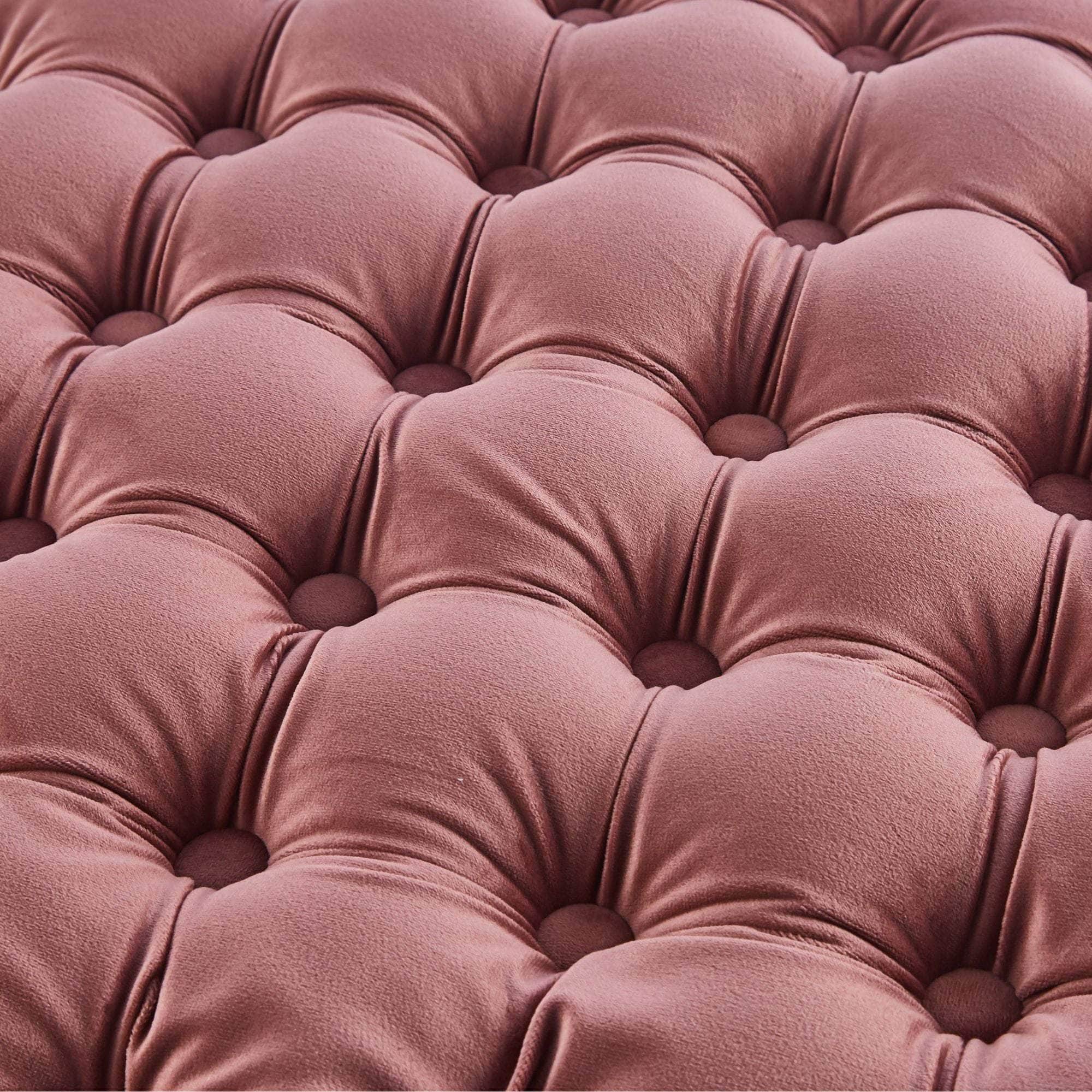 Tufted Velvet Fabric Round Ottoman Footstools - Rose Pink