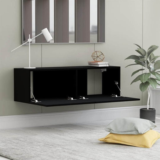 TV Cabinet Black Engineered Wood | Wood finish
