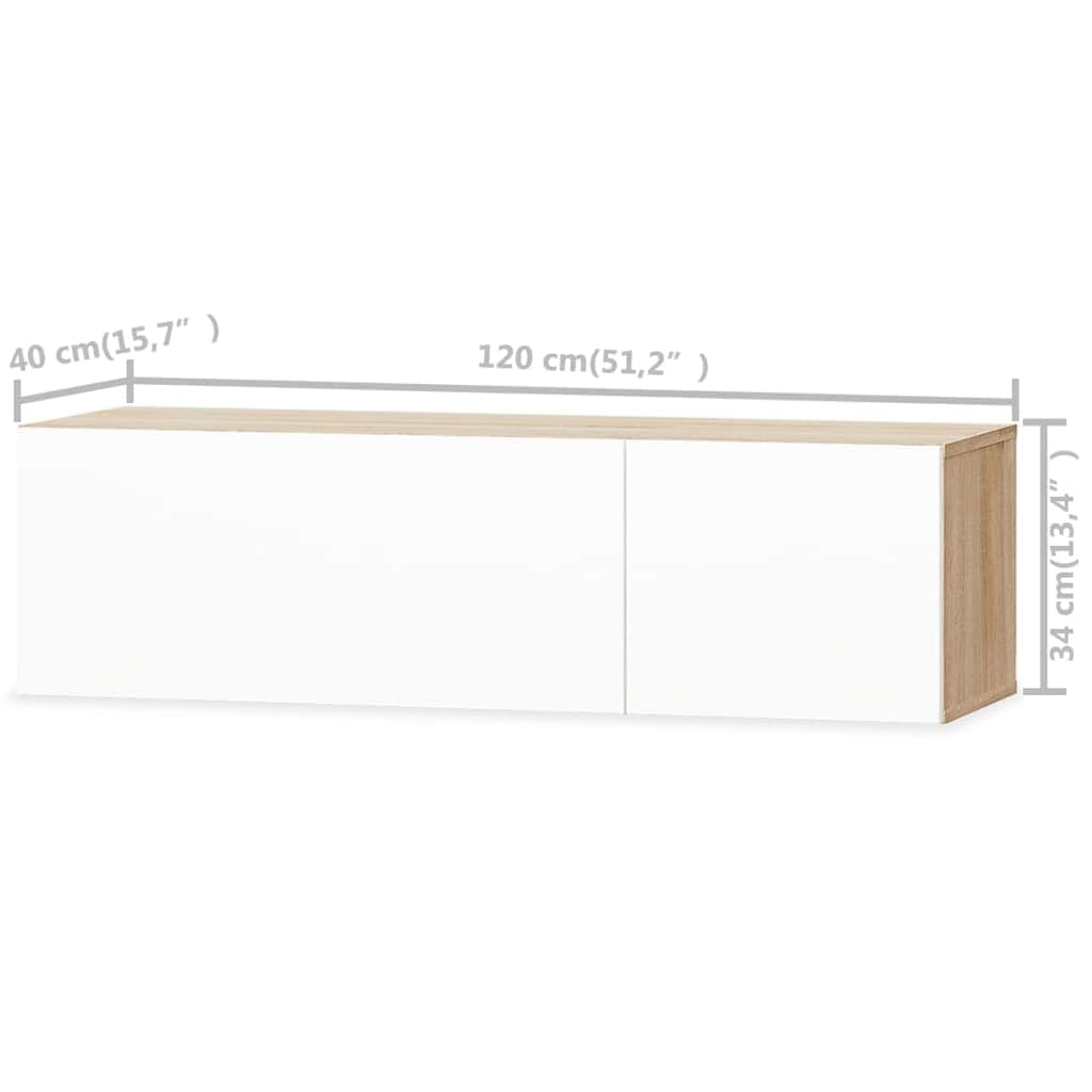 TV Cabinet Chipboard High Gloss White and Oak