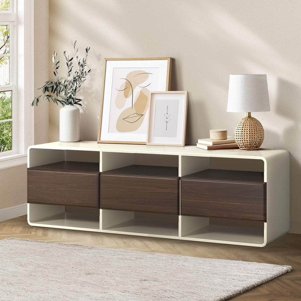 TV Cabinet Entertainment Unit 140cm with 3 Drawers & 6 Open Shelves