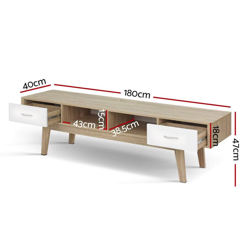 Tv Cabinet Entertainment Unit 180Cm Oak White Gary