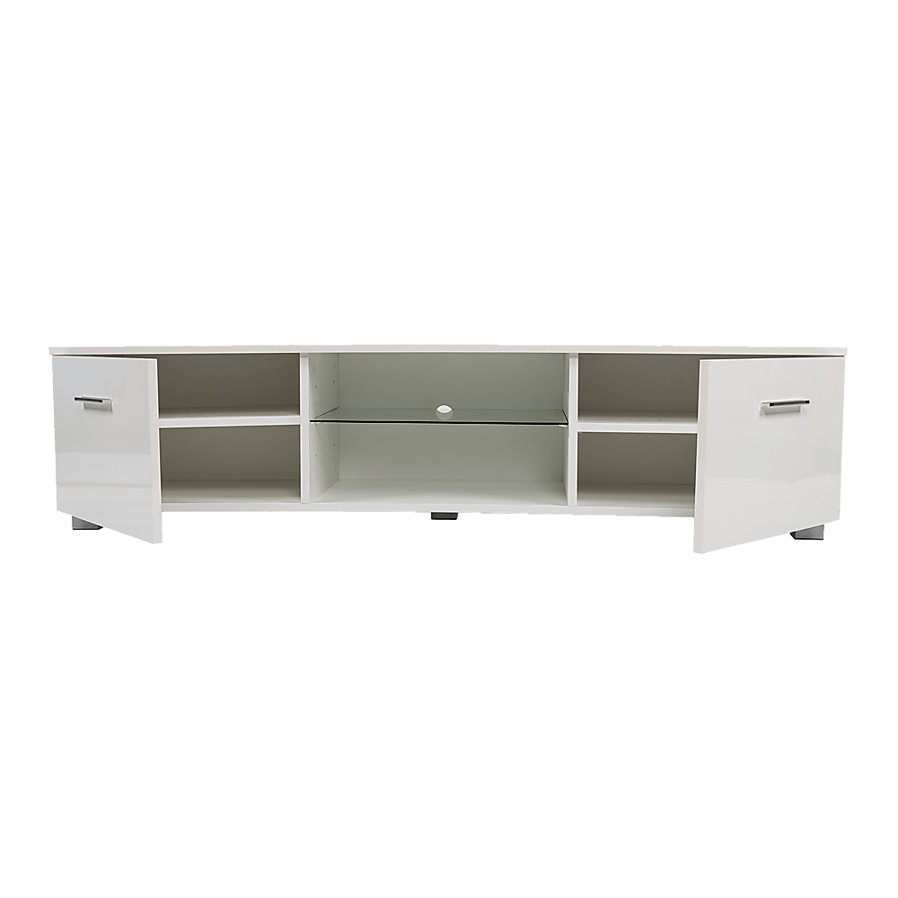 Tv Cabinet Entertainment Unit High Gloss 140Cm White Shelf