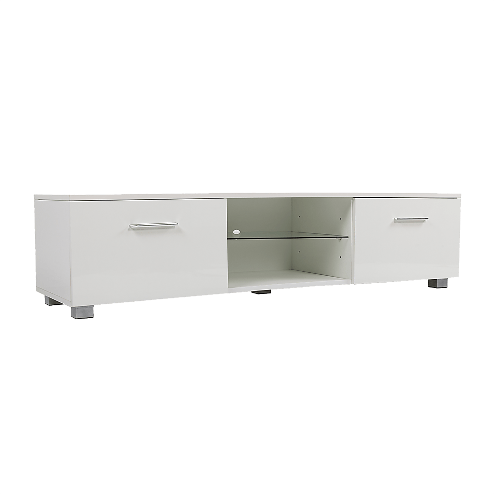Tv Cabinet Entertainment Unit High Gloss 140Cm White Shelf