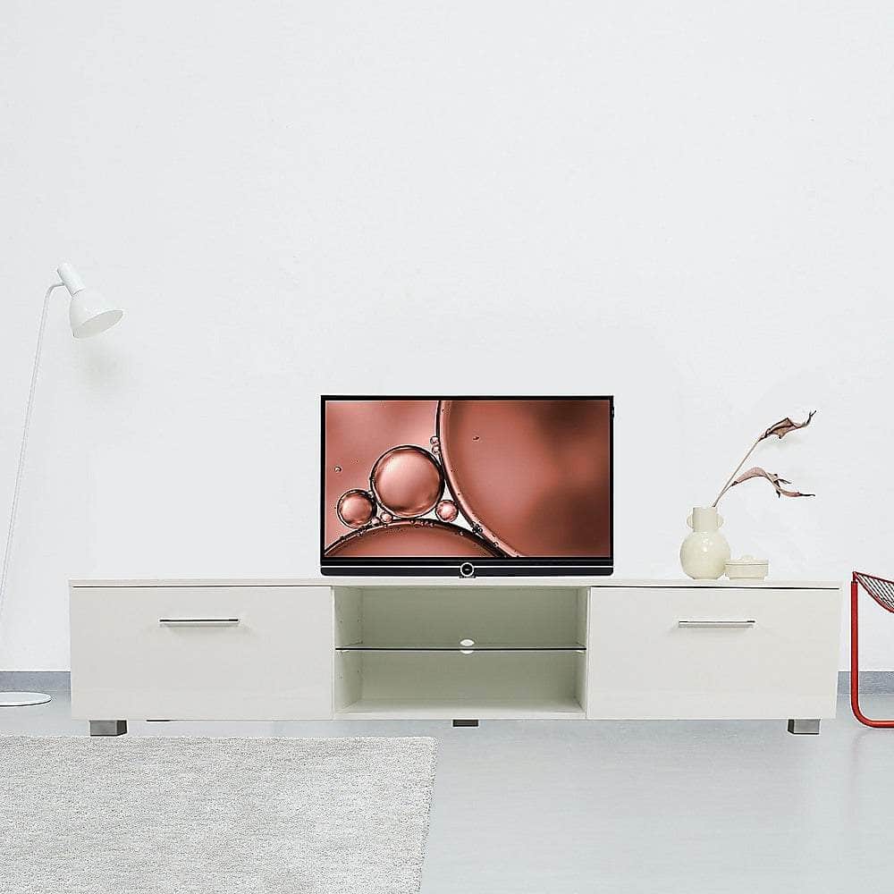 Tv Cabinet Entertainment Unit High Gloss 140Cm White Shelf