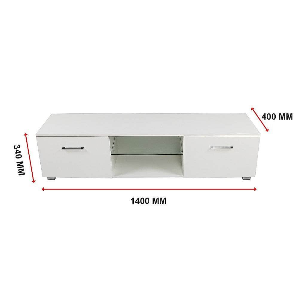Tv Cabinet Entertainment Unit High Gloss 140Cm White Shelf