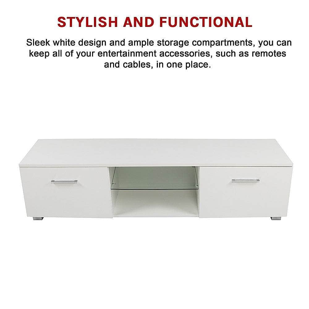 Tv Cabinet Entertainment Unit High Gloss 140Cm White Shelf