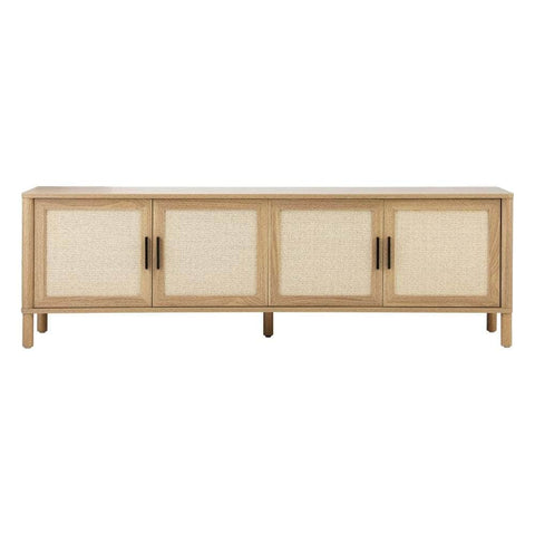 TV Cabinet Entertainment Unit Stand 160cm Rattan Doors Natural