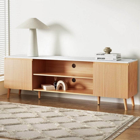 TV Cabinet Entertainment Unit Stand 180CM Pine White