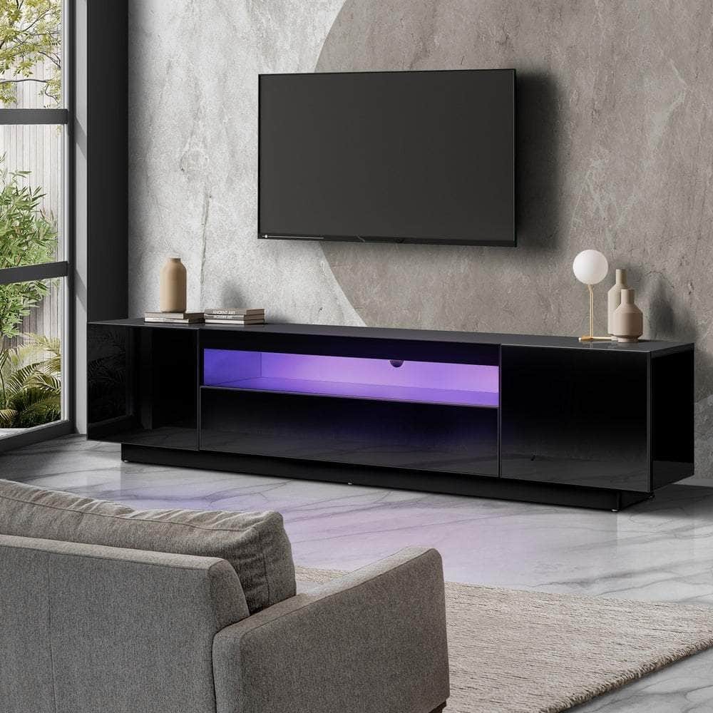 TV Cabinet Entertainment Unit Stand Gloss RGB LED Furniture Black/White 180CM