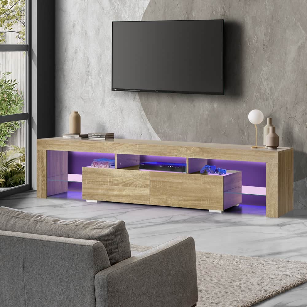 TV Cabinet Entertainment Unit Storage Shelf Natural Wood 180cm Living Room