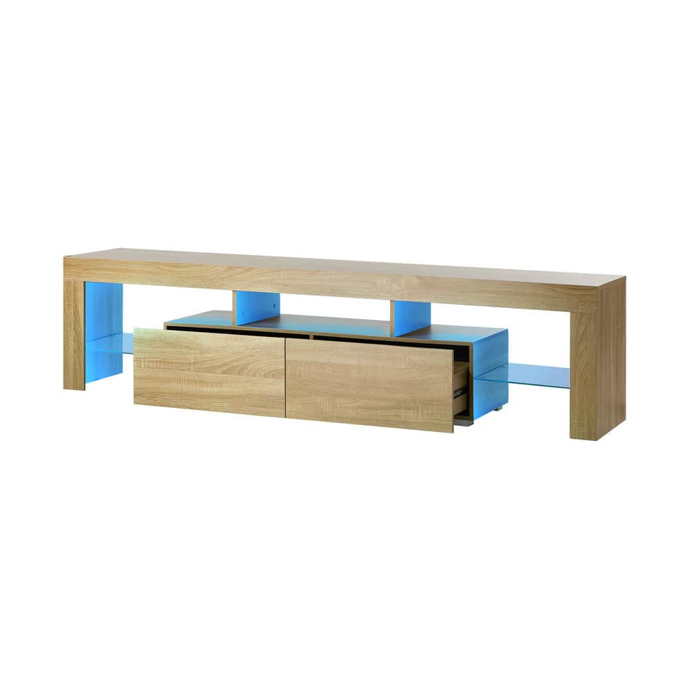 TV Cabinet Entertainment Unit Storage Shelf Natural Wood 180cm Living Room