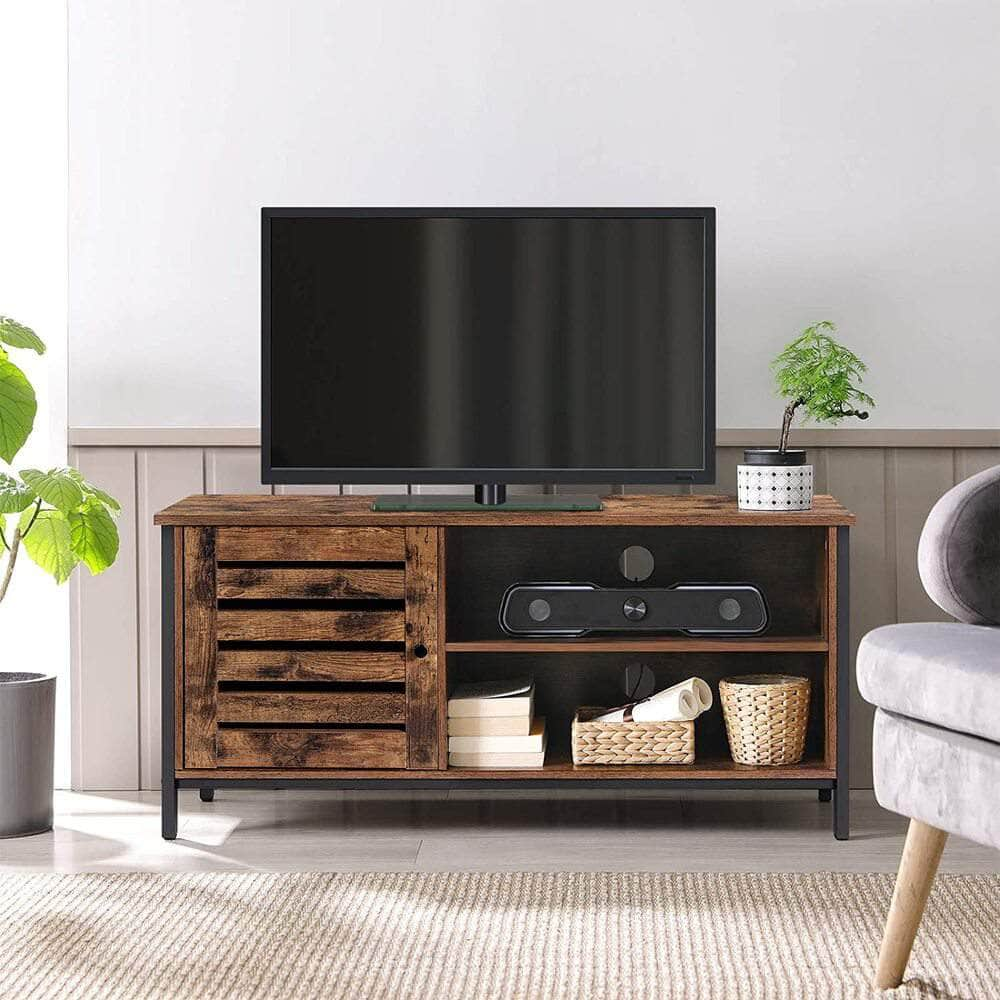 TV Cabinet for up to 50-Inch TVs TV Console TV Stand Cabinet with Louvred Door 2 Shelves Living Room Bedroom Industrial Rustic Brown and Black LTV049B01