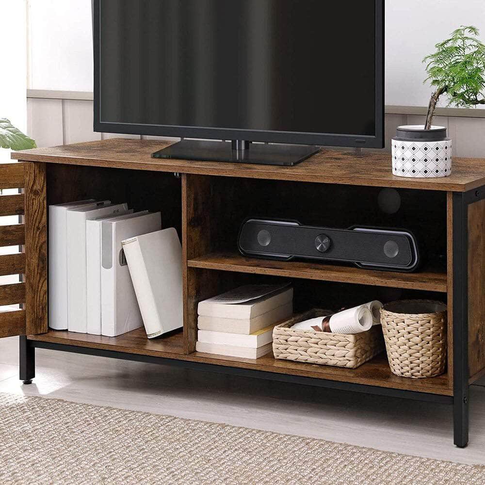 TV Cabinet for up to 50-Inch TVs TV Console TV Stand Cabinet with Louvred Door 2 Shelves Living Room Bedroom Industrial Rustic Brown and Black LTV049B01