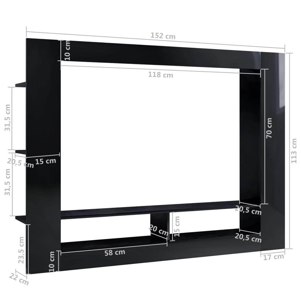 TV Cabinet High  Gloss Black  Chipboard
