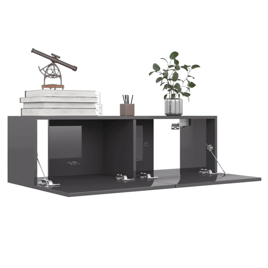 TV Cabinet High Gloss Grey Chipboard