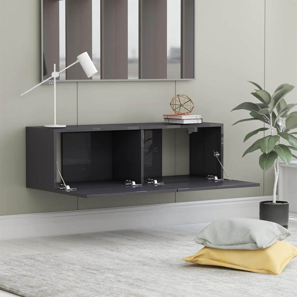 TV Cabinet High Gloss Grey Chipboard