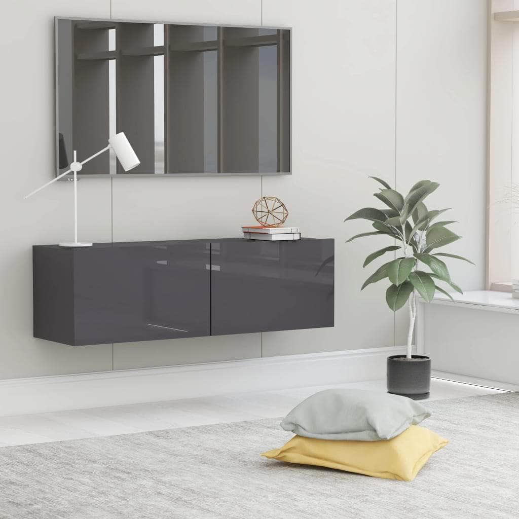 TV Cabinet High Gloss Grey Chipboard