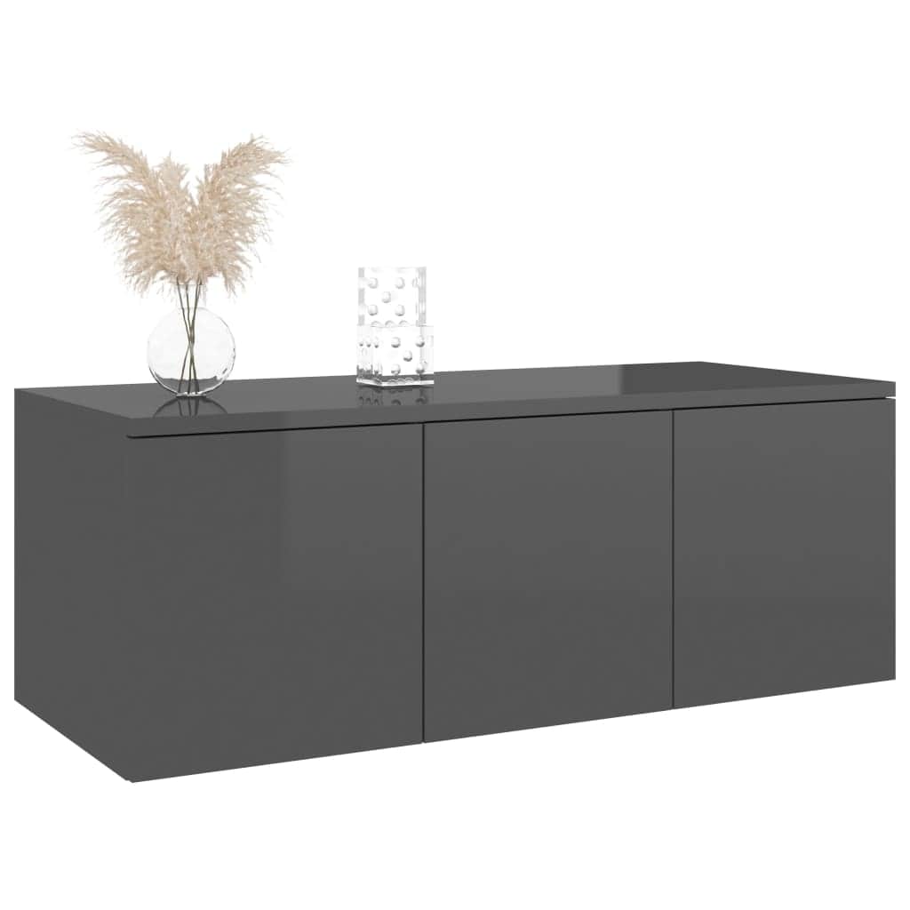 TV Cabinet High Gloss Grey Chipboard