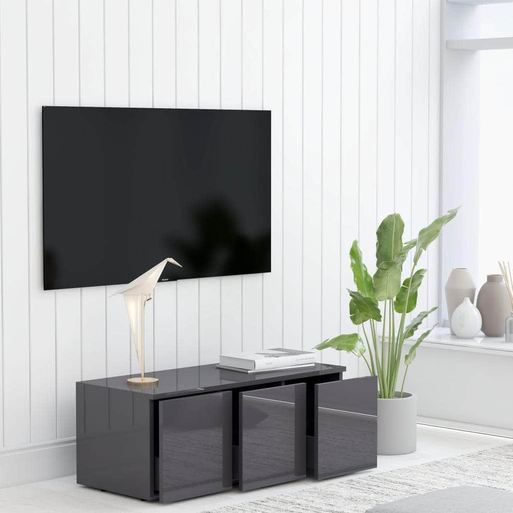 TV Cabinet High Gloss Grey Chipboard