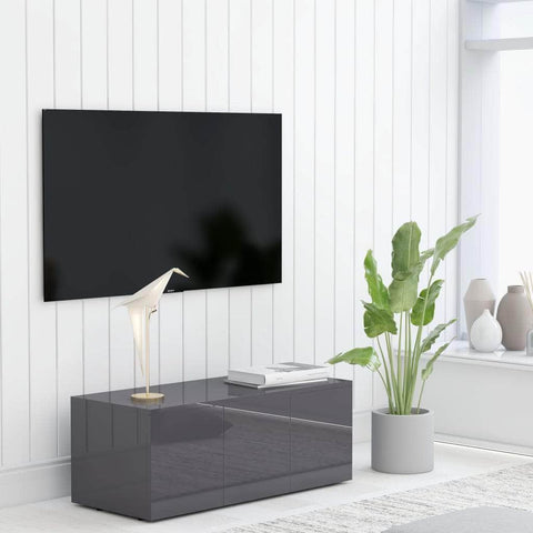 TV Cabinet High Gloss Grey Chipboard
