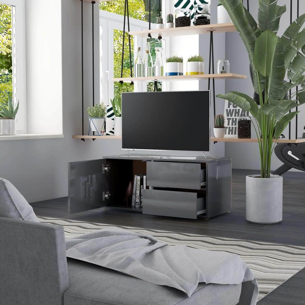 TV Cabinet High Gloss Grey Chipboard