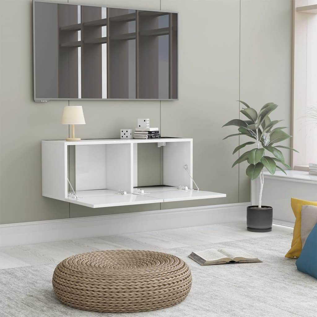 TV Cabinet High Gloss White Chipboard