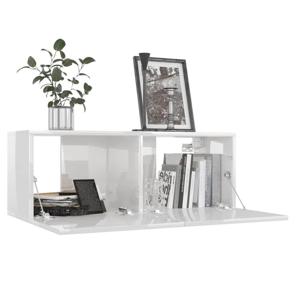 TV Cabinet High Gloss White Chipboard