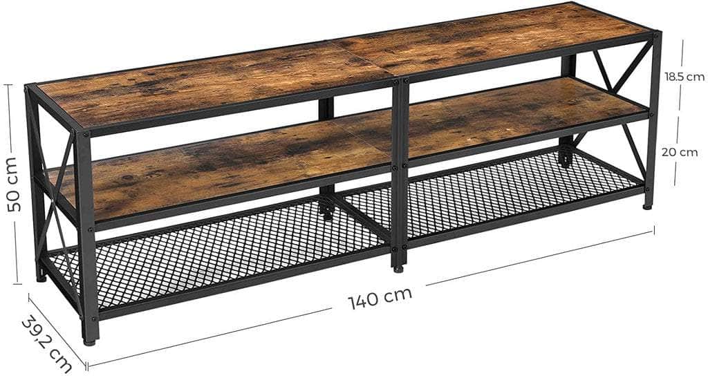 TV Cabinet Stand Lowboard for TVs up to 60 Inches with Shelves Steel Brown/Black