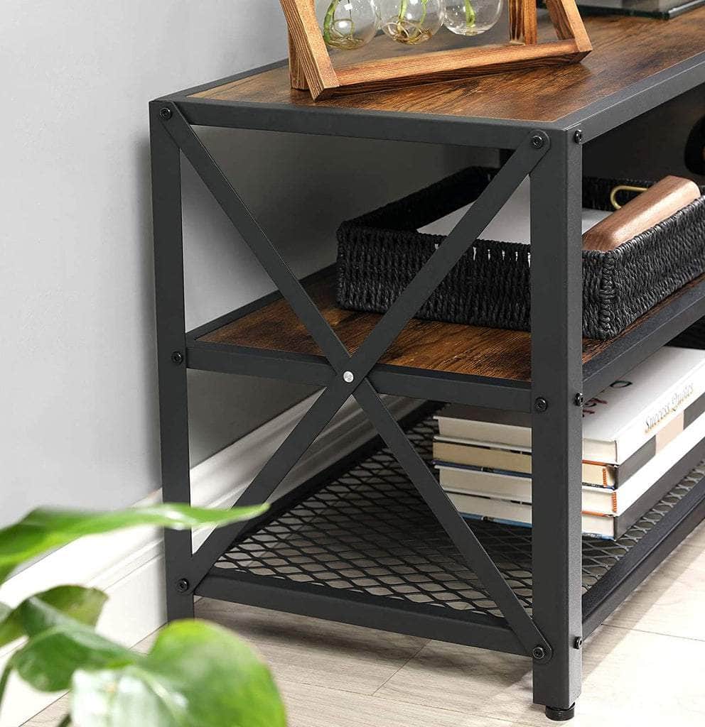 TV Cabinet Stand Lowboard for TVs up to 60 Inches with Shelves Steel Brown/Black