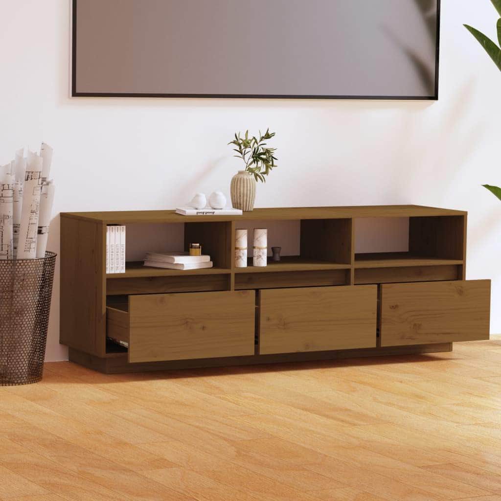 Tv Cabinet Stands Natural/Black/Honey Brown Solid Wood Pine