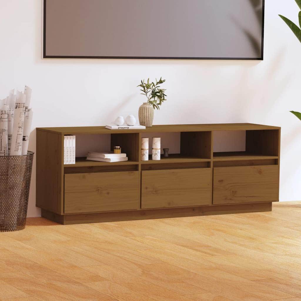 Tv Cabinet Stands Natural/Black/Honey Brown Solid Wood Pine