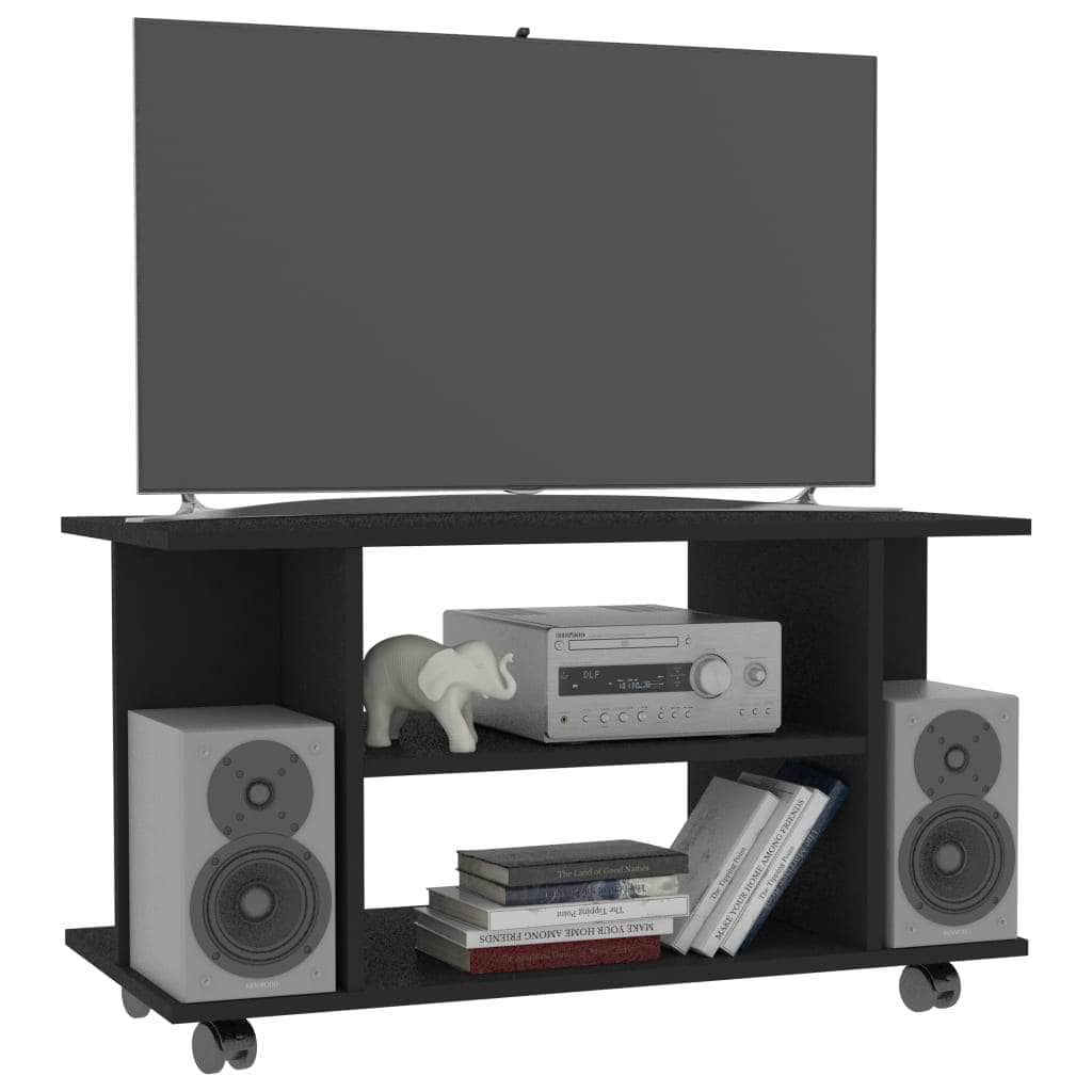 TV Cabinet with Castors Black Chipboard